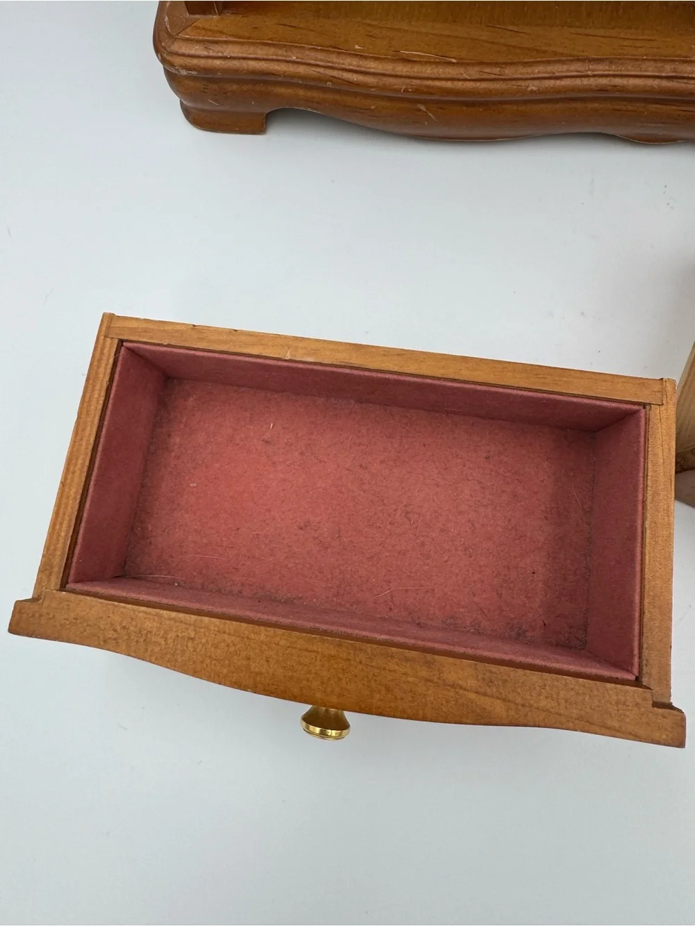 Vintage Musical Wooden Jewelry Box Armoire‎ Etched Glass Door w 2 Drawers